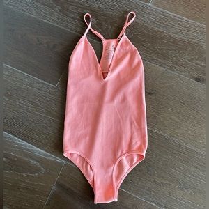 Free People Coral Ribbed Stretch Bodysuit